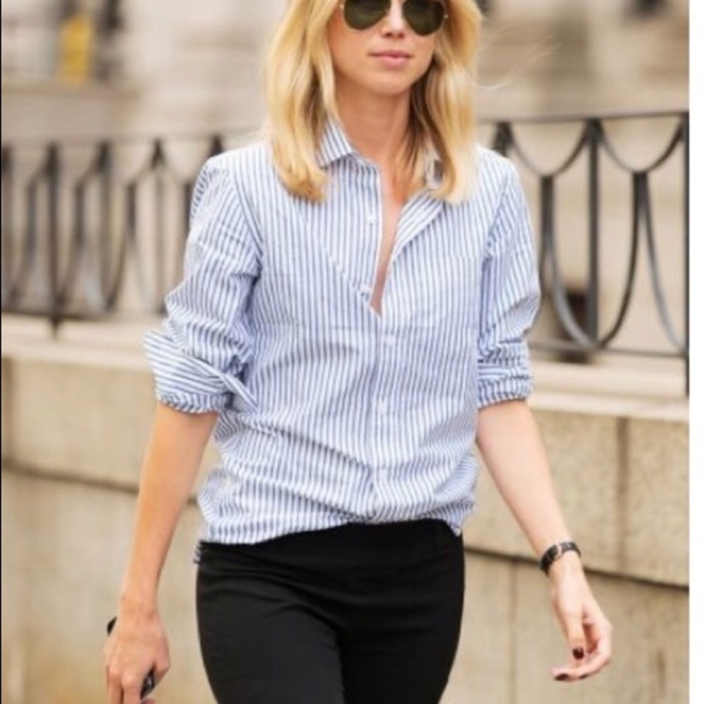 J. Crew White and Blue Striped Button Down